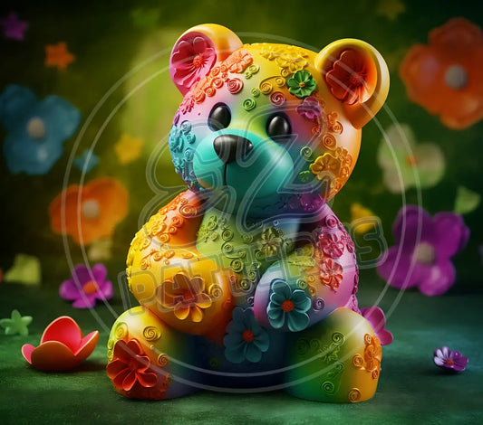 3D Floral Bears 001 Printed Pattern Vinyl