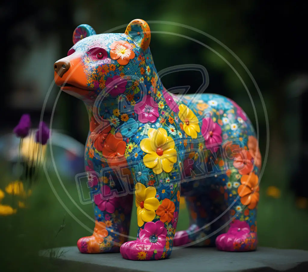 3D Floral Bears 005 Printed Pattern Vinyl