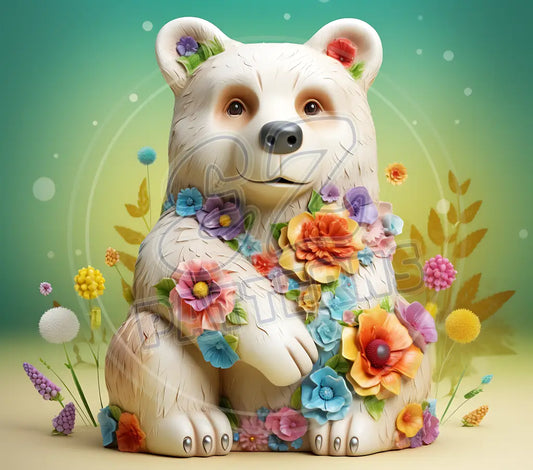 3D Floral Bears 009 Printed Pattern Vinyl