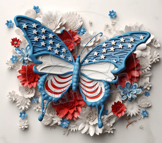 3D Patriotic Butterflies 008 Printed Pattern Vinyl