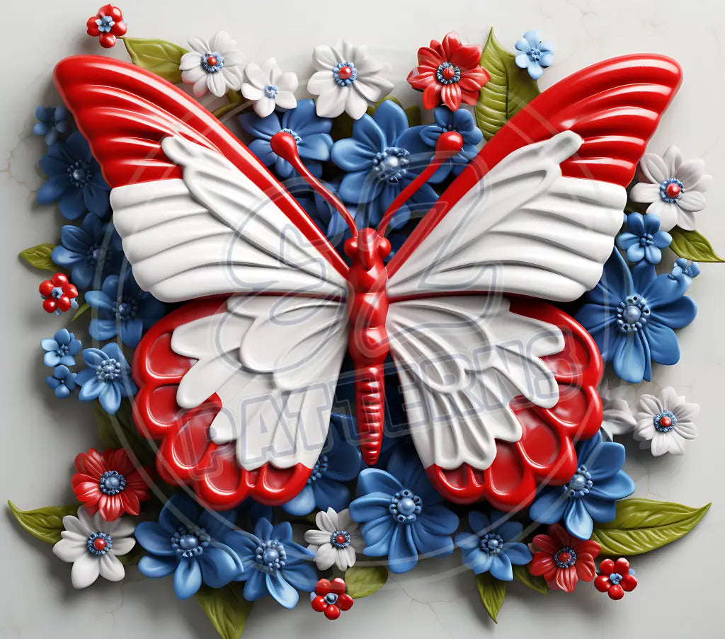 3D Patriotic Butterflies 013 Printed Pattern Vinyl