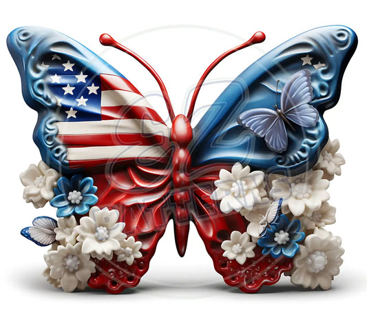 3D Patriotic Butterflies 031 Printed Pattern Vinyl