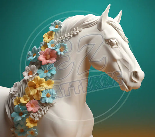 3D White Horses 001 Printed Pattern Vinyl
