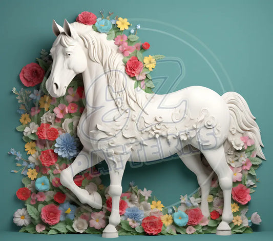 3D White Horses 002 Printed Pattern Vinyl