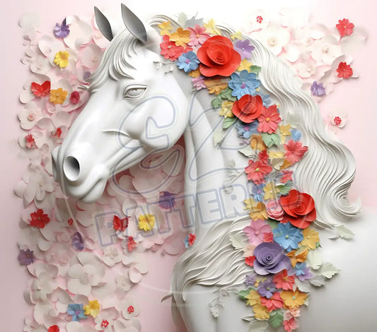 3D White Horses 011 Printed Pattern Vinyl