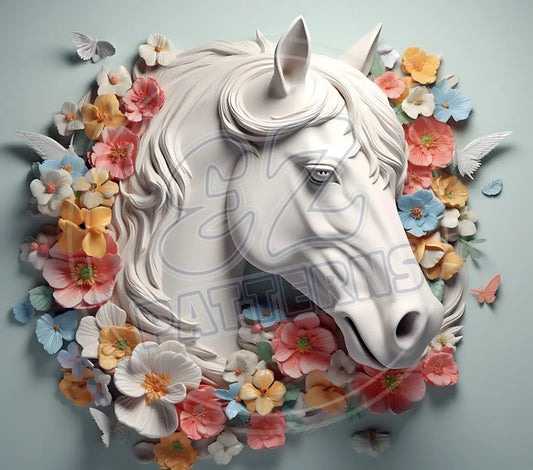 3D White Horses 013 Printed Pattern Vinyl