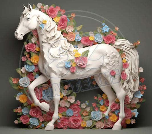 3D White Horses 016 Printed Pattern Vinyl