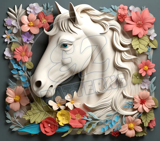 3D White Horses 019 Printed Pattern Vinyl