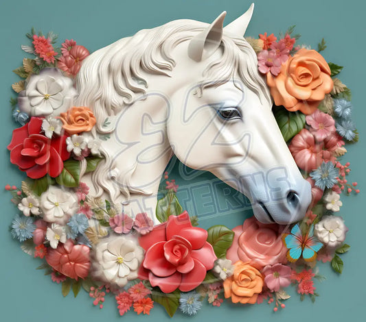 3D White Horses 021 Printed Pattern Vinyl