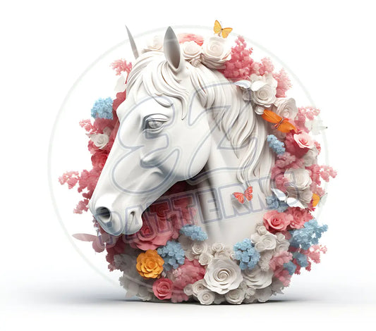 3D White Horses 023 Printed Pattern Vinyl
