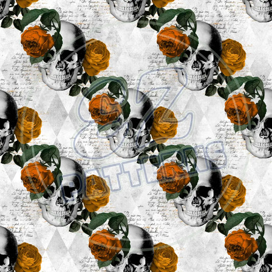 Floral Skulls 005 Printed Pattern Vinyl