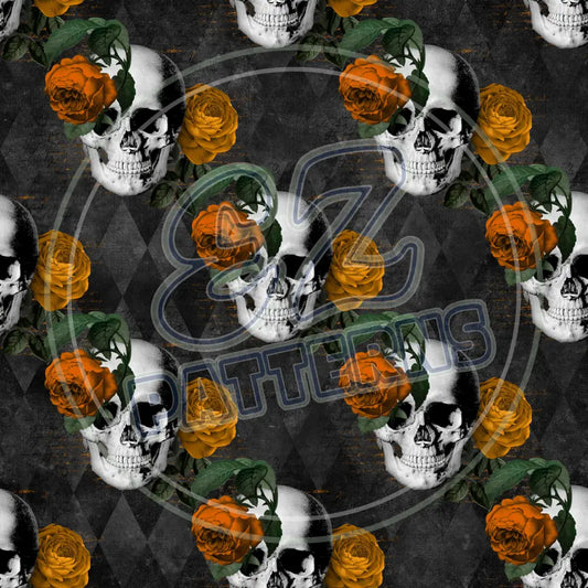 Floral Skulls 006 Printed Pattern Vinyl