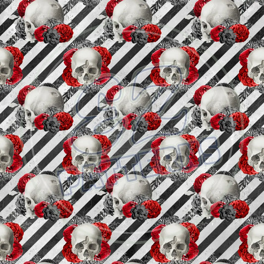 Red Silver Skulls 002 Printed Pattern Vinyl