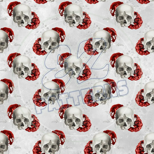 Red Silver Skulls 003 Printed Pattern Vinyl