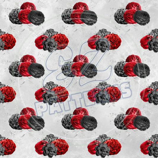 Red Silver Skulls 004 Printed Pattern Vinyl