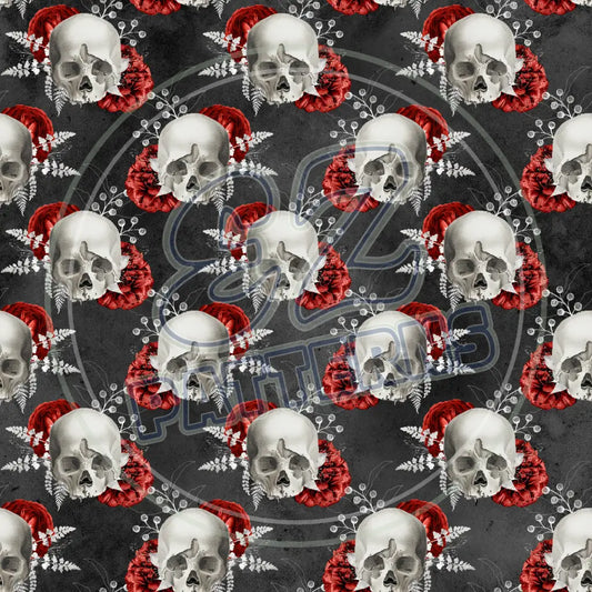 Red Silver Skulls 010 Printed Pattern Vinyl