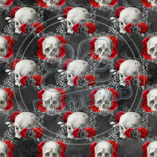 Red Silver Skulls 012 Printed Pattern Vinyl