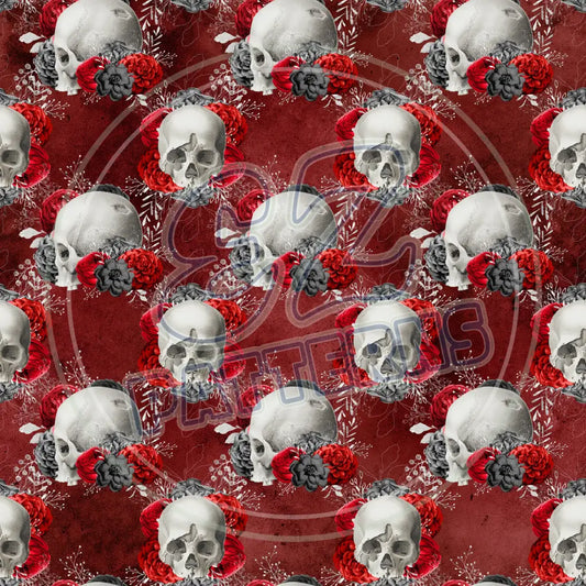 Red Silver Skulls 017 Printed Pattern Vinyl