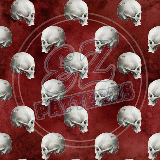 Red Silver Skulls 018 Printed Pattern Vinyl